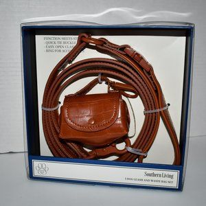 Southern Living Vegan Croco Leather Leash with Waste Bag Carrier in Caramel